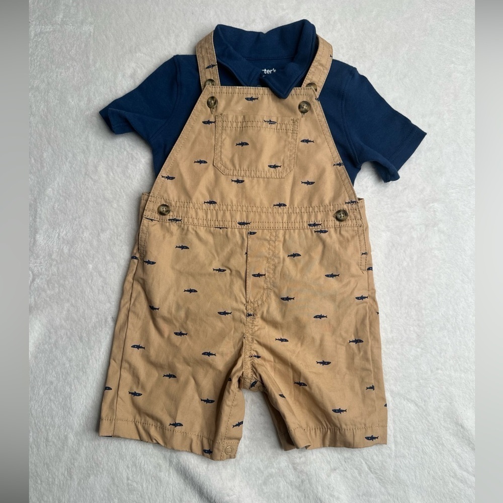 Carter's Baby's Just One You Polo & Overall Blue Sharks Size 18M new no tag - Picture 3 of 10